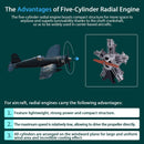 TECHING DIY 5 Cylinder Electric Mechanical Aircraft Radial Engine Model Kits - Nikola Toy